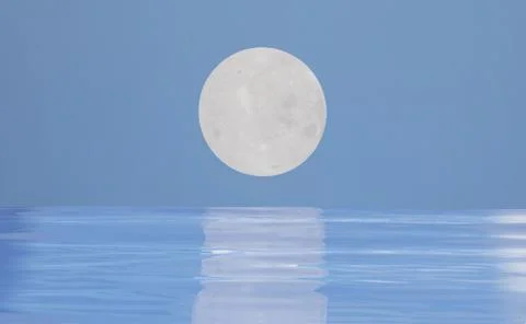 Big full moon over clear blue water Stock Illustration