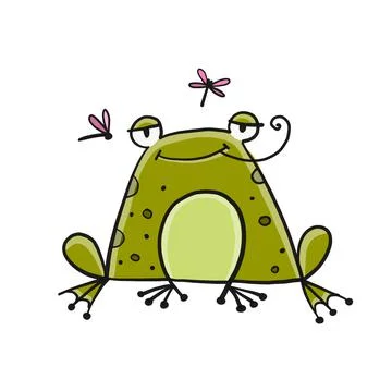 Big funny frog with fly. Isolated on white background. Cartoon for your design Stock Illustration