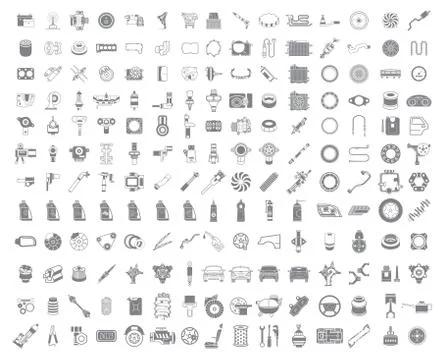 Big garage set. Vector car parts set outline details. Isolated Stock Illustration