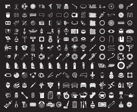 Big garage set. Vector car parts set outline details. Isolated Stock Illustration