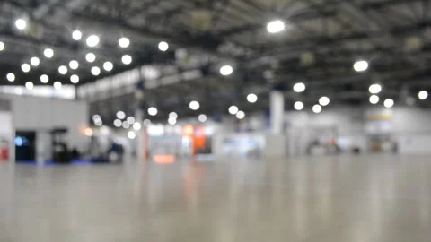 Big giant open space large building with floor, walls, ceiling and more lamps Stock Footage 148691127