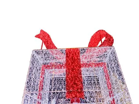 Big gift box made of lights in Baia Mare city, Romania Stockfoto's