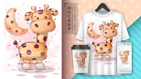 Big giraffe - poster and merchandising. Stock Illustration
