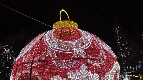 Big globe made by lights. Christmas decorations in Baia Mare city, Romania Stock Footage 224645876