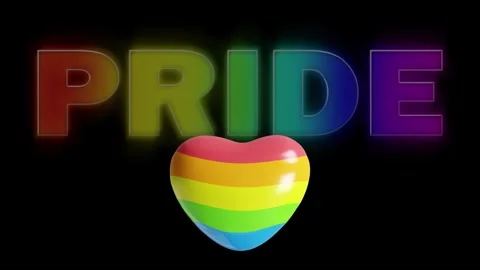 Big Glossy Rainbow Heart Floating in Front of Dark Pride Text. 스톡 동영상 340283474