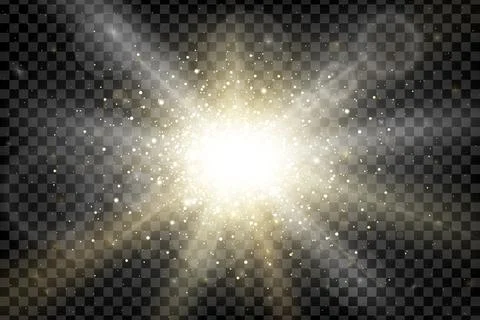 Big glowing explosion with sun beams realistic effect isolated on transparent Stock Illustration