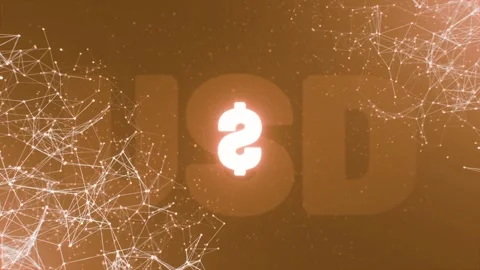 Big glowing neon rotating USD currency symbol against plexus background Video stock 304820558