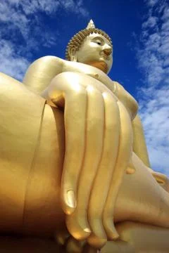 The Big Golden Buddha in Thailand temple Stock Photos