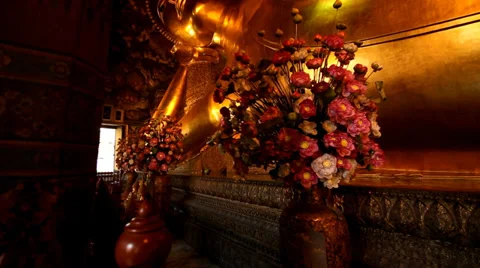 The Big golden Reclining Buddha within Wat Pho Stock Footage 36336937