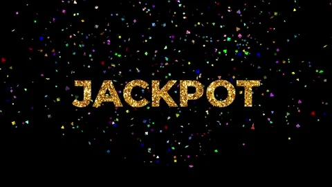 Big Golden Text JACKPOT with many confetti and shapes from bottom on black Stock Footage 321978058