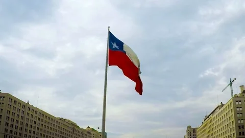 Big Gorgeous Chile Flag in Wind at Palacio de la Moneda Stock Footage