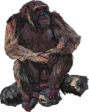 Big gorilla sitting on a tree Stock Illustration
