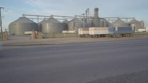 Big Grain Storage Silos - Big Long Shot Video stock 274167947