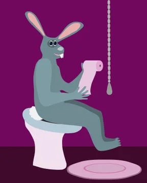 Big gray rabbit sitting on water closet (eps) Stock Illustration