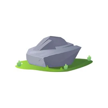 Big gray stone rock lying on green lawn flat style, vector illustration Ilustração Stock