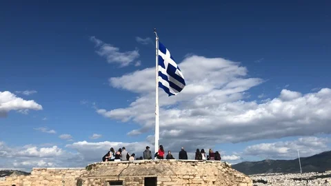 Big Greek flag Stock Footage 87648338