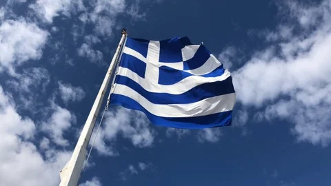 Big Greek flag Stock Footage 87650216
