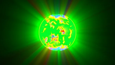 Big Green Glowing Rays Ball Multicolored Abstract Motion Background Loop Stock Footage 101723941