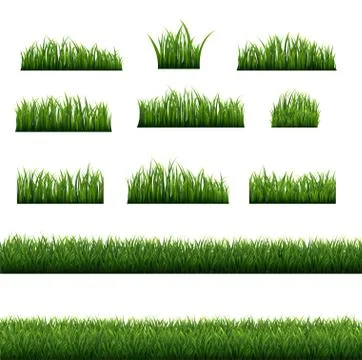 Big Green Grass Frame Set Isolated White background Stock Illustration