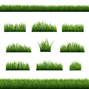 Big Green Grass Frame Set Isolated White background Stock Illustration