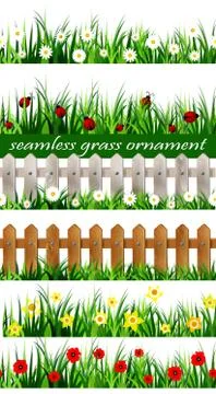Big Green Grass seamless set Stock Illustration