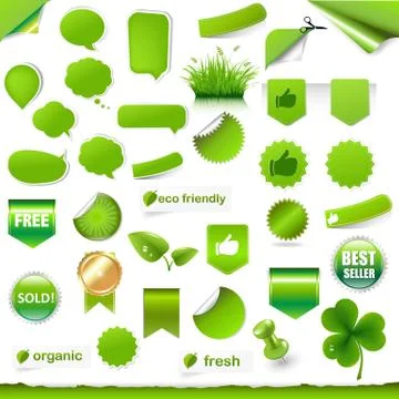 Big green labels set Stock Illustration