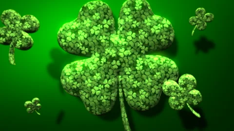 Big green shamrock on green pattern Stock Footage 169735174
