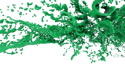 Big green splashes in slow motion. Colored paint Stock Footage