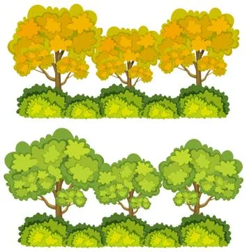 Big green trees on white background Stock Illustration