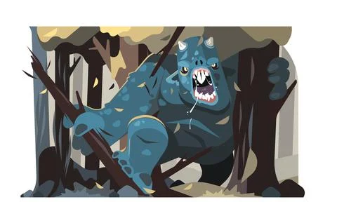 Big grey angry forest troll Stock Illustration