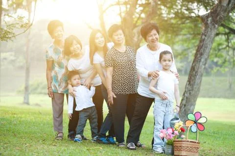 Big group of Asian multi generations family Stock Photos