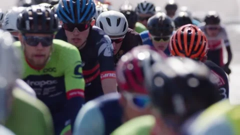 Big group of cyclists racing towards camera. August 19 2018. Stock Footage 169621371