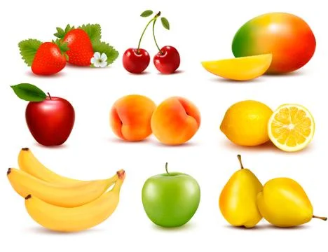 Big group of different fruit. vector. Stock Illustration