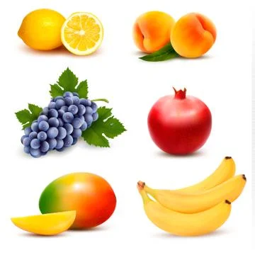 Big group of different fruit. Vector. Stock Illustration