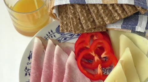 Big group of meat, cheese, bread, juice Video stock 53521225