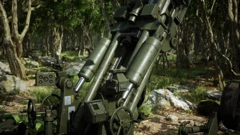Big gun cannon in the forest Stock Illustration