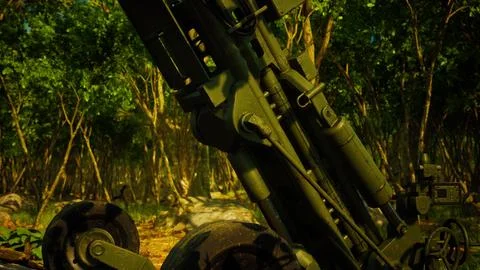Big gun cannon in the forest Stock Illustration