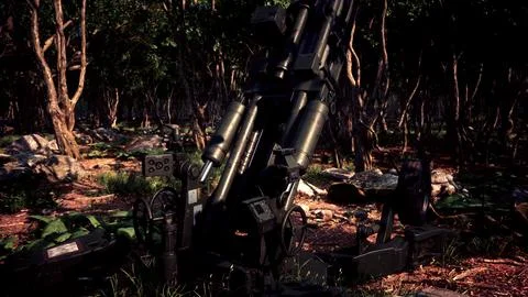 Big gun cannon in the forest Stock Illustration