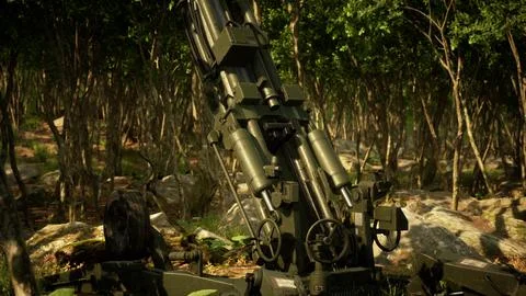 Big gun cannon in the forest Stock Illustration