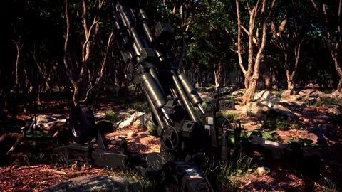 Big gun cannon in the forest Stock Illustration