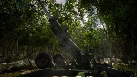 Big gun cannon in the forest Stock Illustration