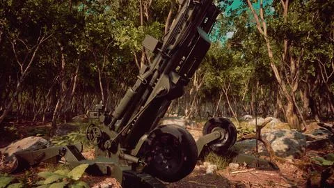 Big gun cannon in the forest Stock Illustration