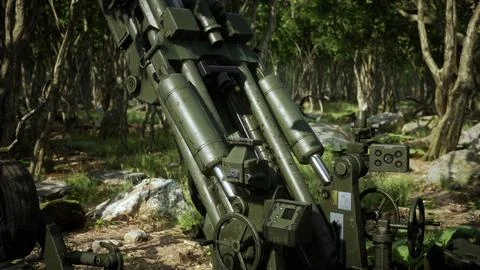 Big gun cannon in the forest Stock Illustration