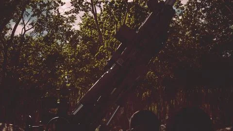 Big gun cannon in the forest Stock Illustration