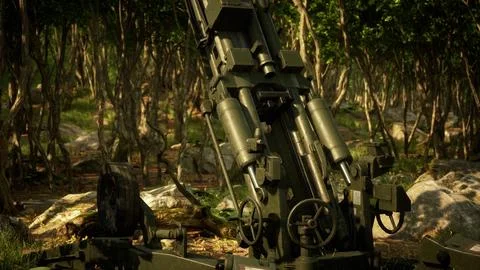 Big gun cannon in the forest Stock Illustration