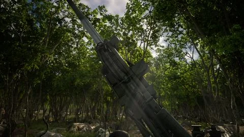 Big gun cannon in the forest Stockillustratie