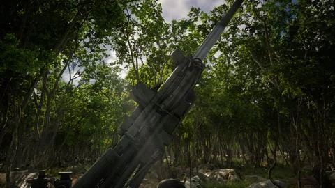 Big gun cannon in the forest Stock Illustration