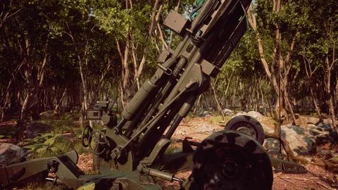 Big gun cannon in the forest Stock Illustration