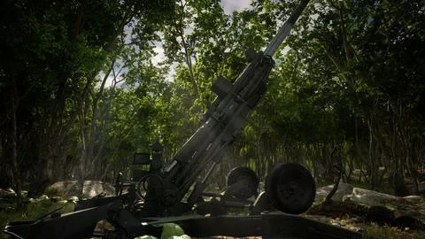 Big gun cannon in the forest Stock Illustration
