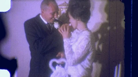 BIG HAIR Bride and Groom Eat Wedding Cake 1960s Vintage Film Home Movie 851 Stock Footage
